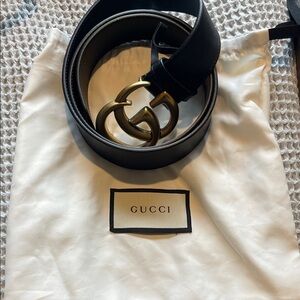 Gucci Black Leather Belt with Gold Accent
